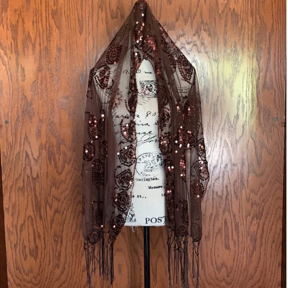 Mantilla Veil Chalina Wrap Sequin Brown - Picture 2 of 8